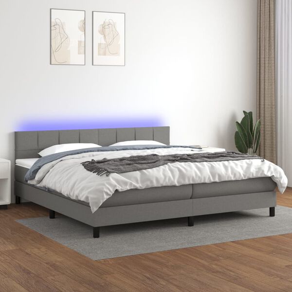 vidaXL Sommier &agrave; lattes de lit et matelas et LED Gris fonc&eacute; 200x200 cm