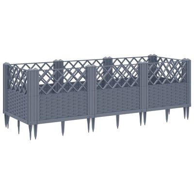 vidaXL Jardinière avec piquets gris 123,5x43,5x43,5 cm PP