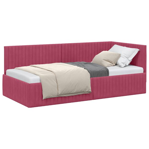 vidaXL Cadre de lit d'angle Bordeaux 90 cm x 200 cm Velours