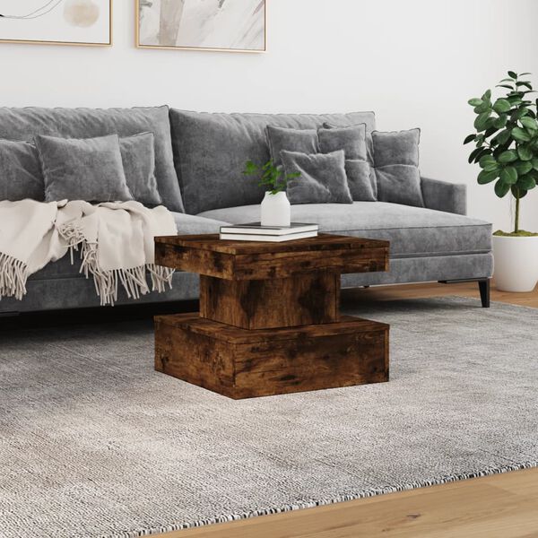 vidaXL Table basse avec lumi&egrave;res LED ch&ecirc;ne fum&eacute; 50x50x40 cm