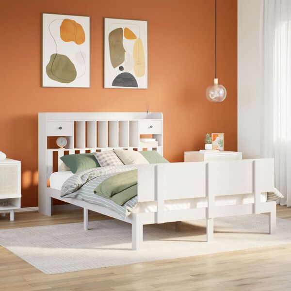 vidaXL Lit biblioth&egrave;que sans matelas blanc 140x200 cm bois pin massif