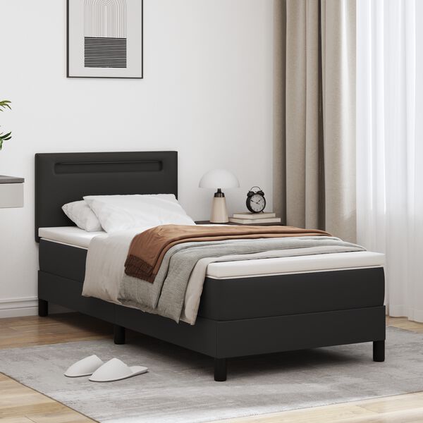 vidaXL Lit &agrave; ressorts avec matelas Noir 90 x 200 cm Simili cuir