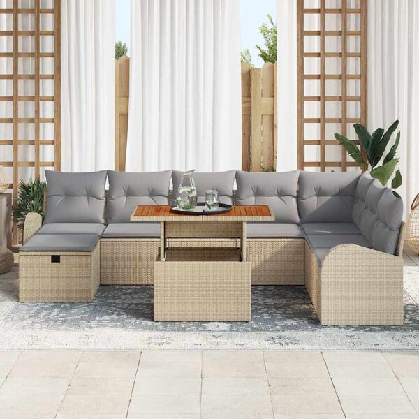 vidaXL Ensemble de canap&eacute; de jardin avec coussin 9 pcs Beige polyrotin