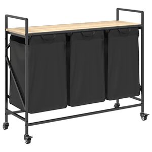 vidaXL Panier &agrave; linge &agrave; 3 compartiments avec roulettes ch&ecirc;ne Sonoma