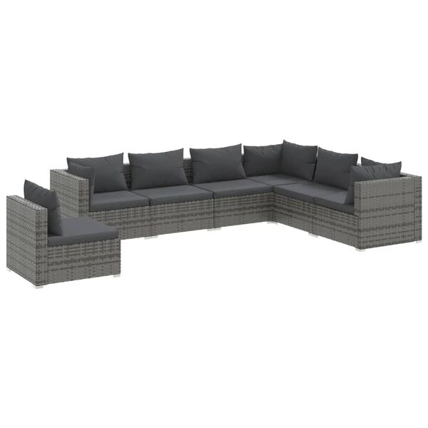 vidaXL Salon de jardin 7 pcs avec coussins R&eacute;sine tress&eacute;e Gris
