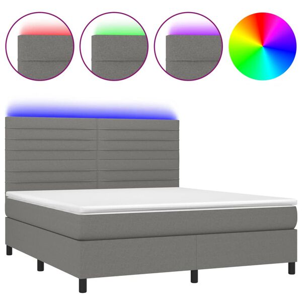 vidaXL Sommier &agrave; lattes de lit et matelas et LED Gris fonc&eacute; 160x200 cm