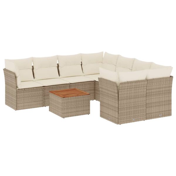 vidaXL Salon de jardin avec coussins 9 pcs beige r&eacute;sine tress&eacute;e