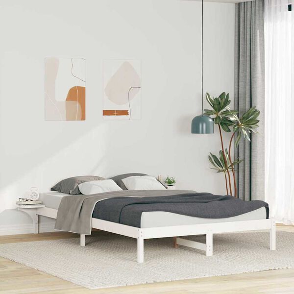 vidaXL Cadre de lit avec tables de chevet Blanc 140 x 210 cm