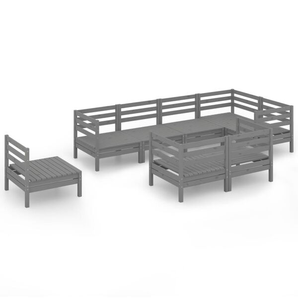 vidaXL Salon de jardin 8 pcs Bois de pin massif Gris