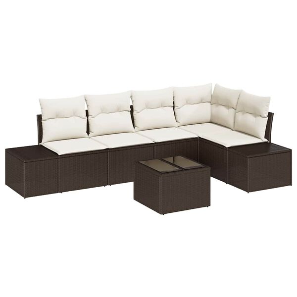 vidaXL Ensemble de canap&eacute; de jardin avec coussin 6 pcs Marron et Cr&egrave;me