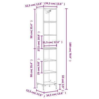 vidaXL Buffet haut Blanc 34,5x32,5x180 cm Bois d'ingénierie