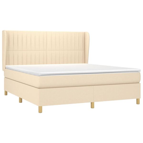 vidaXL Sommier &agrave; lattes de lit avec matelas Cr&egrave;me 160x200 cm Tissu