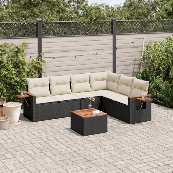 vidaXL Salon de jardin 7 pcs avec coussins noir r&eacute;sine tress&eacute;e