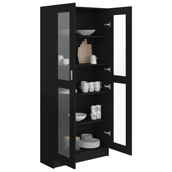 vidaXL Armoire &agrave; vitrine Noir 82,5x30,5x185 cm Bois d&rsquo;ing&eacute;nierie