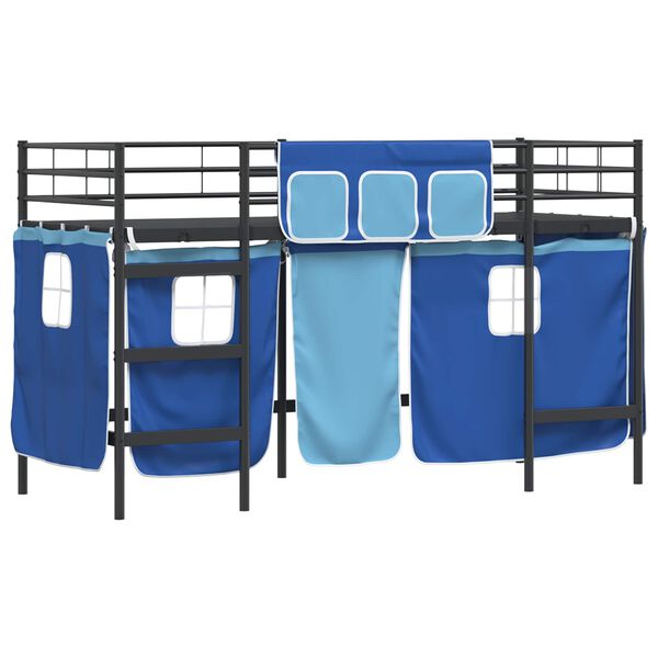 vidaXL Cadre de Lit Mezzanine pour Enfants avec Rideaux Noir et Bleu