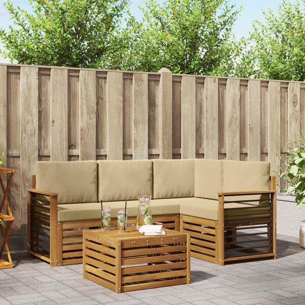 vidaXL Ensemble de canap&eacute;s d'ext&eacute;rieur 5 pcs Naturel et Beige