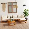 vidaXL Salon de jardin 6 pcs avec coussin Cr&egrave;me Bois d'acacia solide
