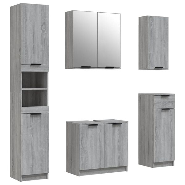 vidaXL Meubles de salle de bain 5 pcs Sonoma gris Bois d'ing&eacute;nierie