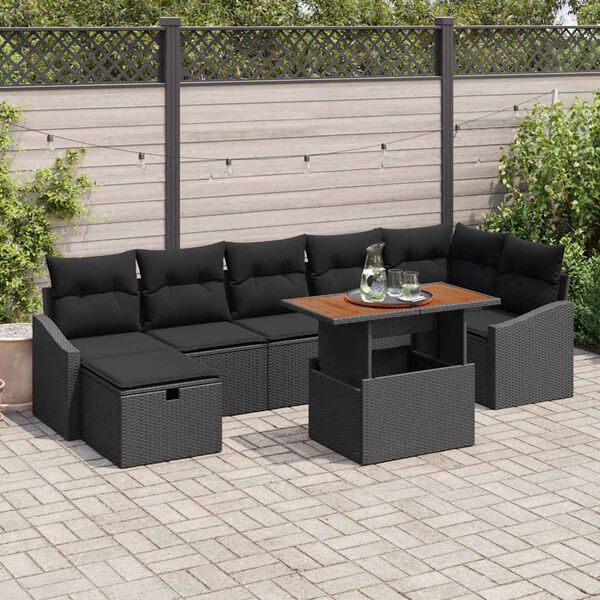 vidaXL Ensemble de canap&eacute; de jardin avec coussin 8 pcs Noir Poly rotin