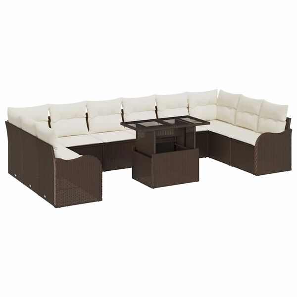 vidaXL Ensemble de canap&eacute; de jardin 11 pcs Marron Poly Rattan