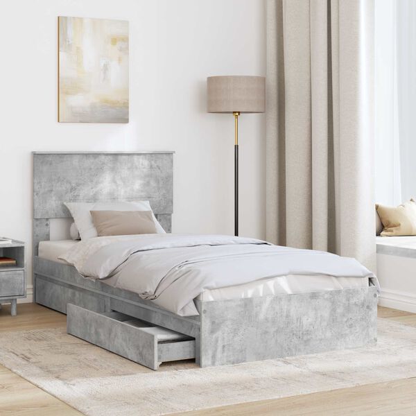 vidaXL Lit de Rangement Gris b&eacute;ton 90 x 200 cm Bois d'ing&eacute;nierie