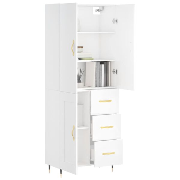 vidaXL Buffet haut Blanc 69,5x34x180 cm Bois d'ing&eacute;nierie