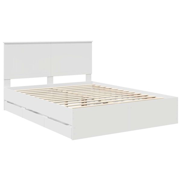 vidaXL Cadre de lit avec tiroir Blanc 150 x 200 cm Bois Ing&eacute;nierie