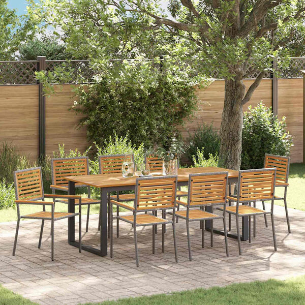 vidaXL Ensemble de salle &agrave; manger pour jardin 9 pcs Gris
