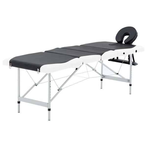 vidaXL Table de massage pliable 4 zones Aluminium Noir et blanc