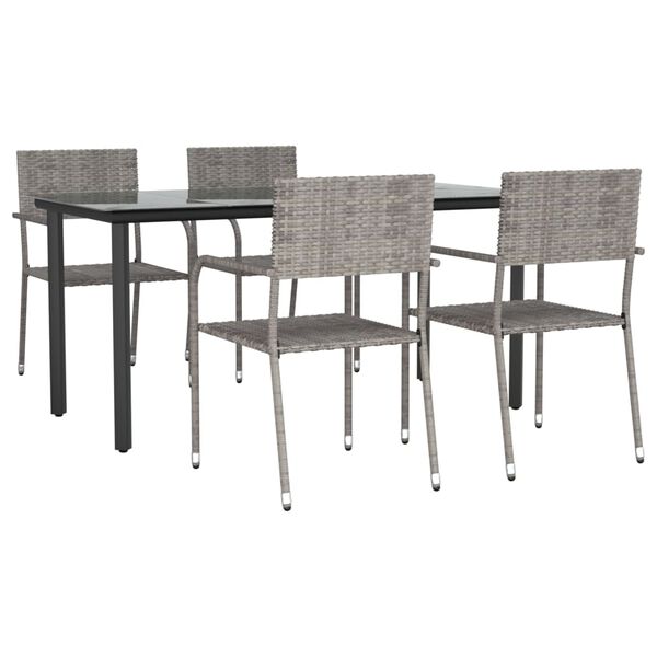 vidaXL Ensemble &agrave; manger de jardin 5pcs gris/noir r&eacute;sine tress&eacute;e/acier