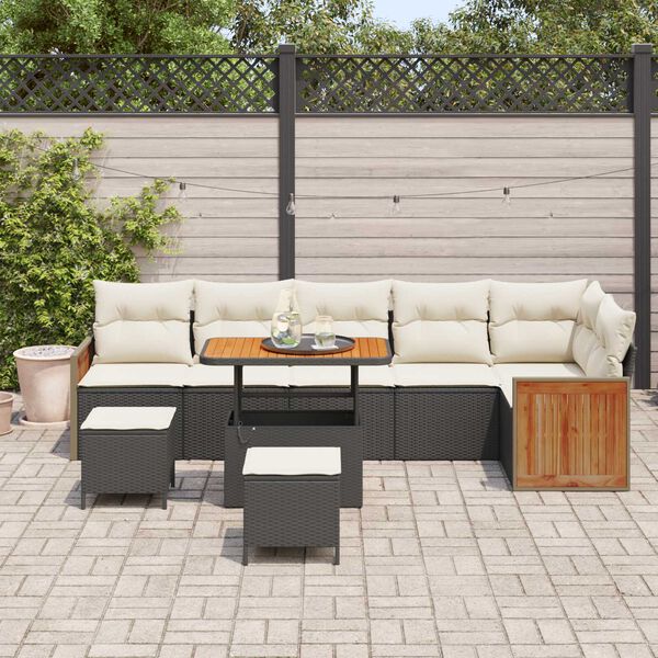 vidaXL Ensemble de canap&eacute; de jardin 11 pcs Noir et Cr&egrave;me polyrotin