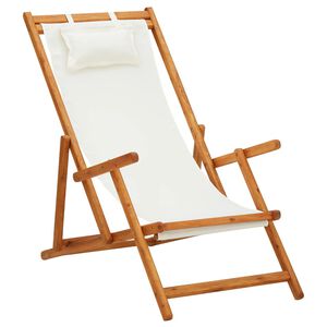 vidaXL Chaise pliable de plage Bois d'eucalyptus solide et tissu Cr&egrave;me