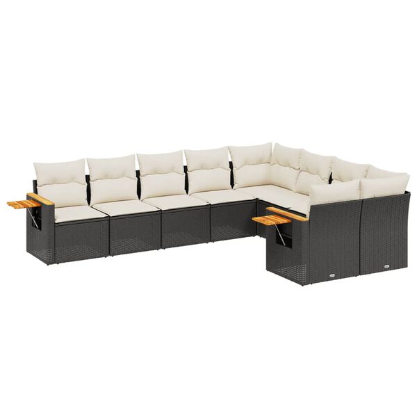 vidaXL Salon de jardin 9 pcs avec coussins noir r&eacute;sine tress&eacute;e