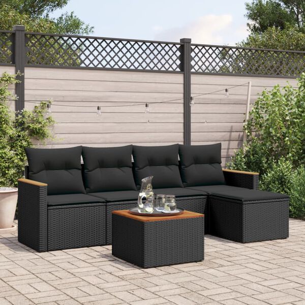 vidaXL Salon de jardin 6 pcs avec coussins noir résine tressée