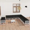 vidaXL Salon de jardin 12 pcs avec coussins Blanc Bois de pin massif