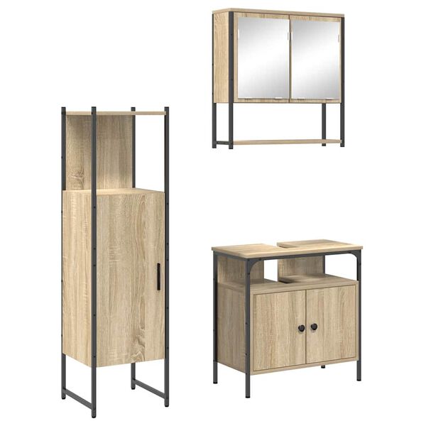 vidaXL Ensemble de mobilier de salle de bain avec &eacute;tag&egrave;re 3 pcs Marron