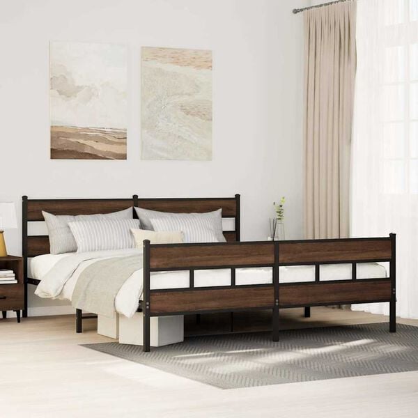 vidaXL Cadre de lit en m&eacute;tal sans matelas ch&ecirc;ne marron 183x213 cm