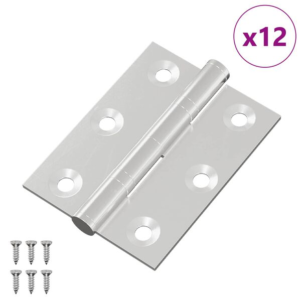 vidaXL Charni&egrave;re 12 pcs Argent&eacute; 50 x 38 x 1,3 mm Acier
