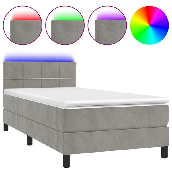 vidaXL Sommier &agrave; lattes de lit et matelas et LED Gris clair 90x200 cm