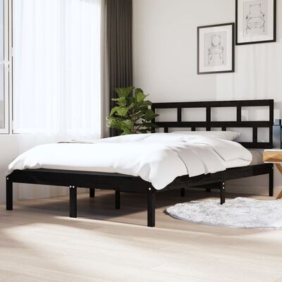 vidaXL Cadre de lit Noir Bois massif 135x190 cm Double