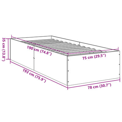 vidaXL Cadre de lit chêne fumé 75x190 cm bois d'ingénierie