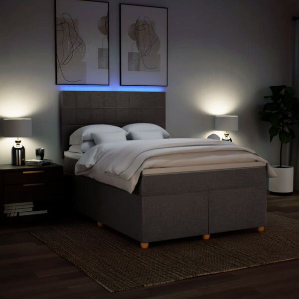 vidaXL Sommier &agrave; lattes de lit avec matelas Taupe 140x200 cm Tissu