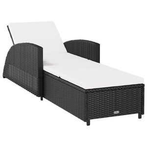 vidaXL Chaise longue avec coussin blanc cr&egrave;me R&eacute;sine tress&eacute;e Noir