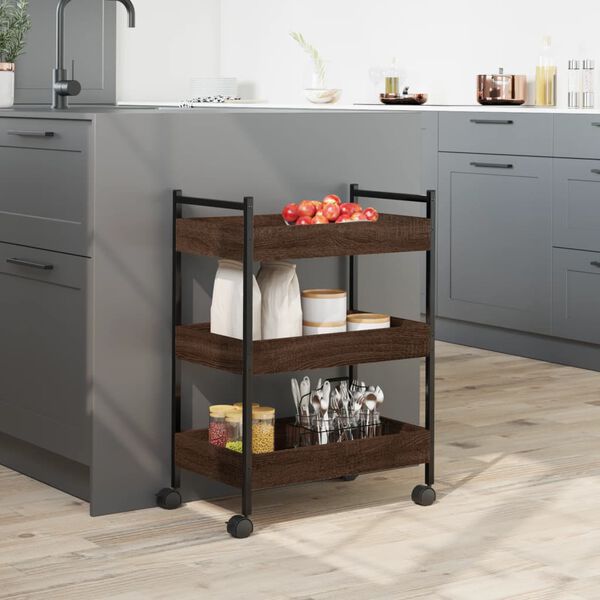 vidaXL Chariot de cuisine ch&ecirc;ne marron 50x30x70 cm bois d'ing&eacute;nierie