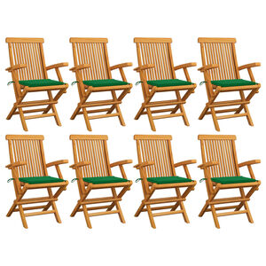 vidaXL Chaises pliantes avec coussins verts, 8 pi&egrave;ces, en bois de teck massif