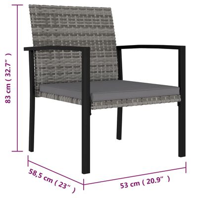 vidaXL Ensemble à manger de jardin 3 pcs Résine tressée Gris