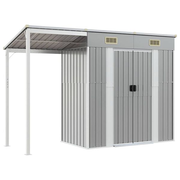 vidaXL Abri de jardin avec toit allong&eacute; gris clair 277 x 107 x 181 cm en acier