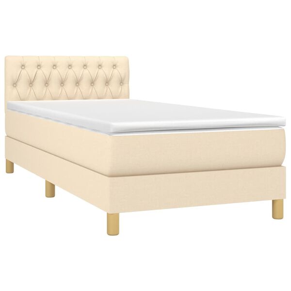 vidaXL Sommier &agrave; lattes de lit avec matelas Cr&egrave;me 90x200 cm Tissu
