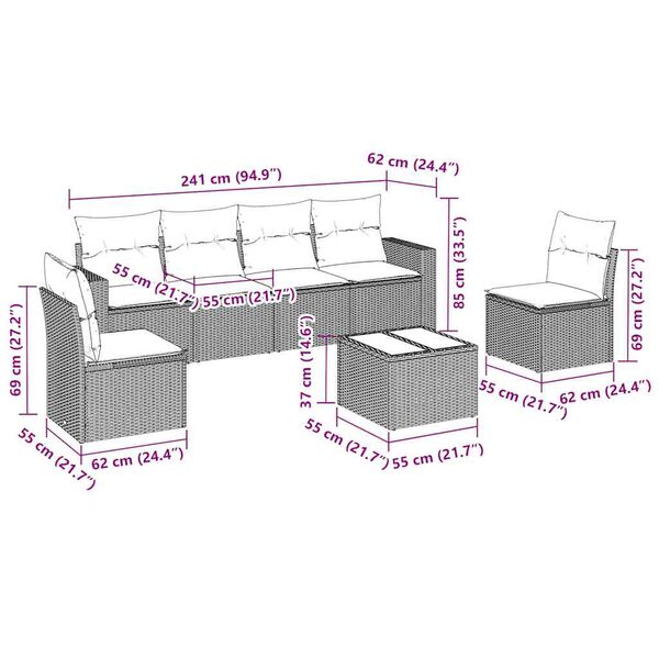 vidaXL Salon de jardin 7 pcs avec coussins noir r&eacute;sine tress&eacute;e