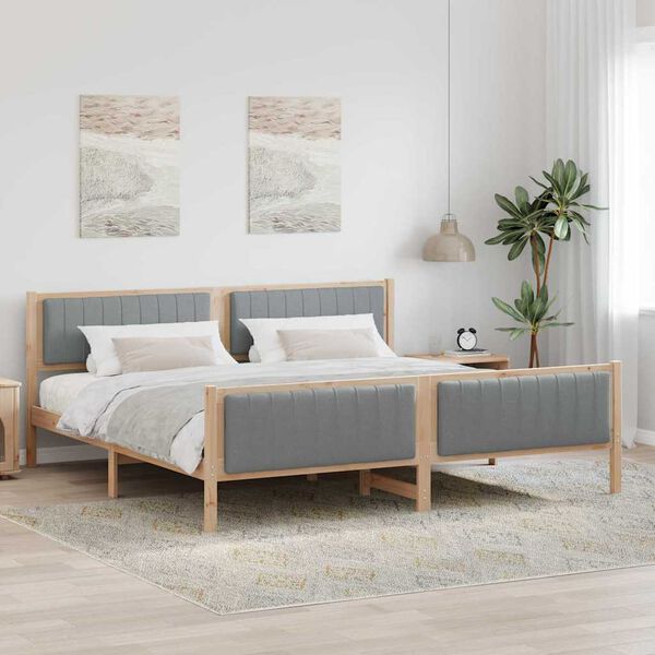 vidaXL Cadre de lit avec t&ecirc;te de lit Marron et gris clair 200 x 200 cm